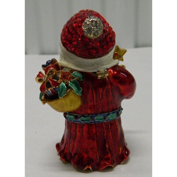 Santa Claus & Train Figurine Hinged Trinket Boxes Enamel Rhinestone Accents - Picture 4 of 15